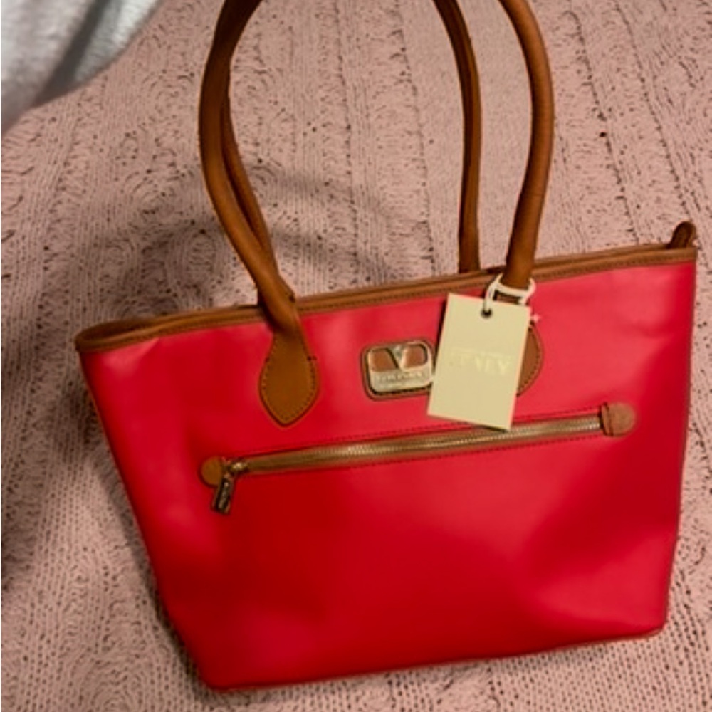Valentina Red and Brown Tote Bag